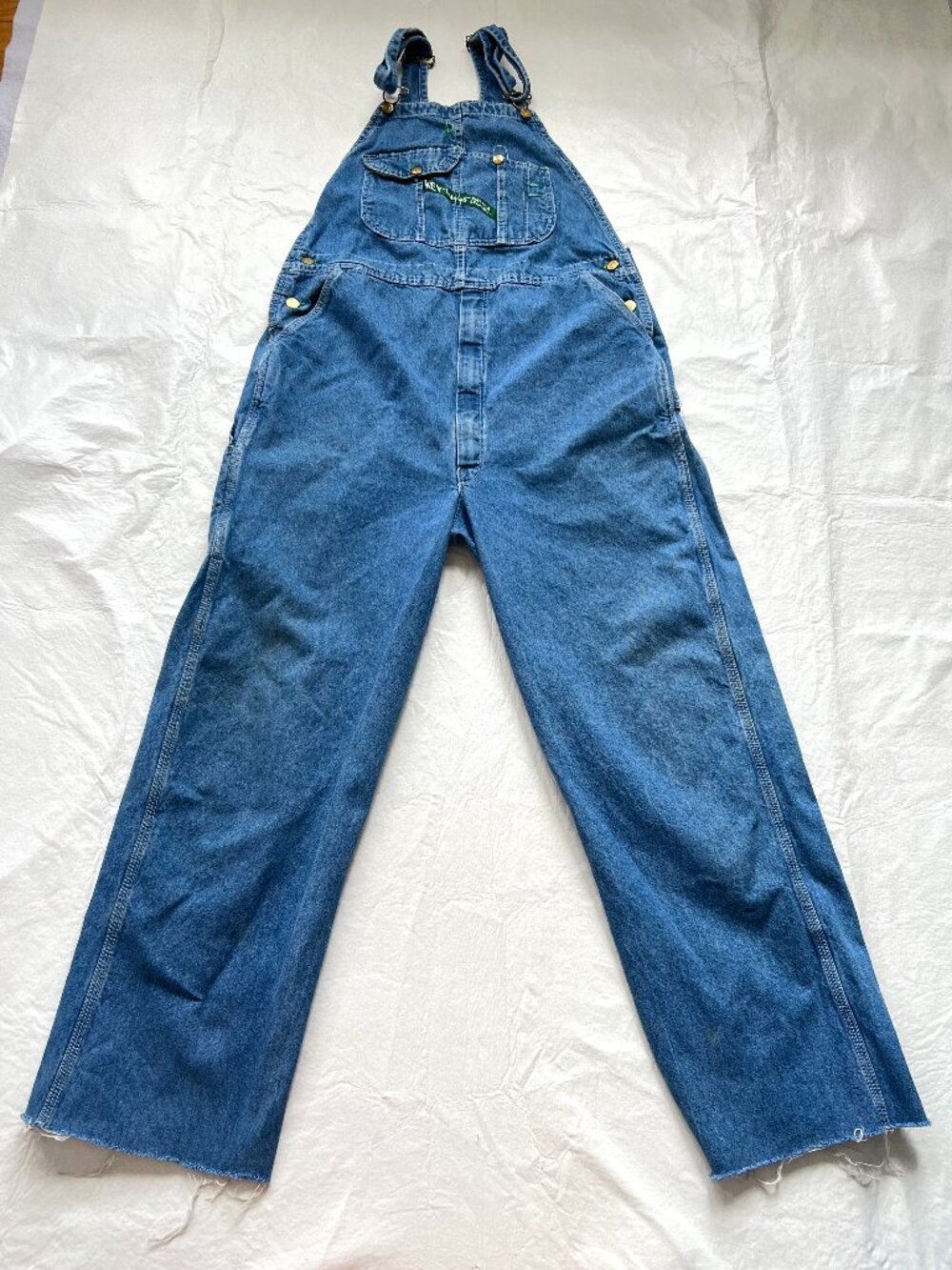 Vintage Key Imperial overalls denim 38 waist straight leg raw hem 100% cotton